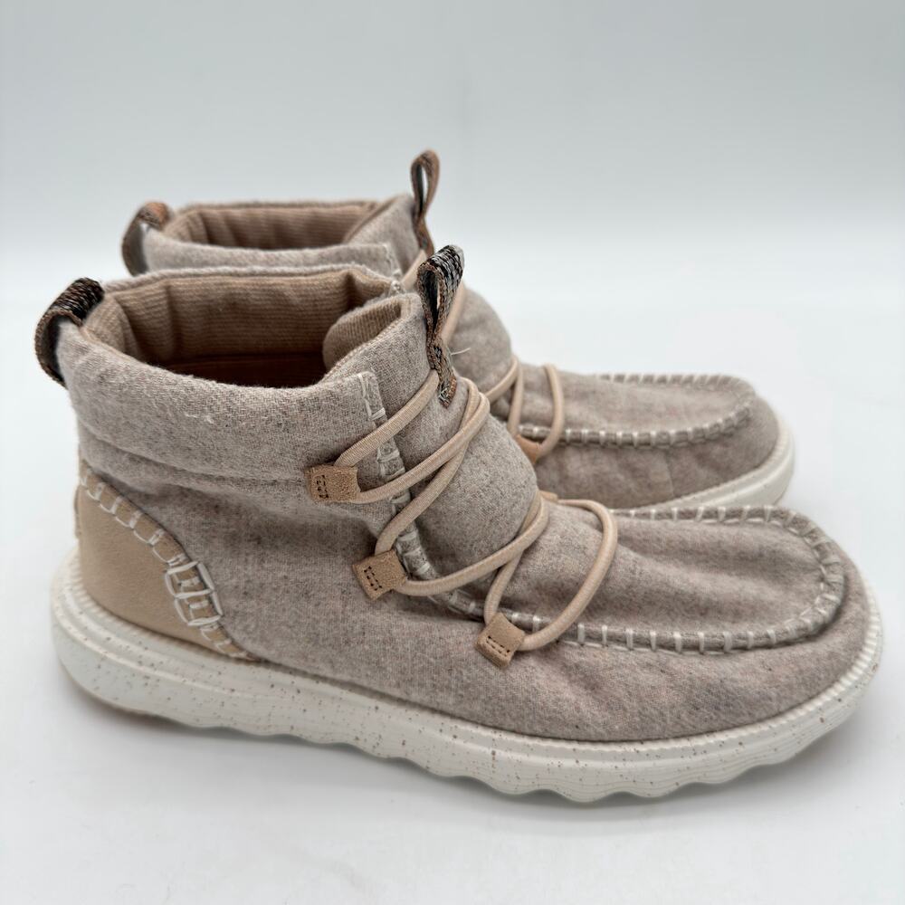 Hey Dude Reyes Boot Wool Leather Light Grey Beige Pull on Cushion Comfort 9
